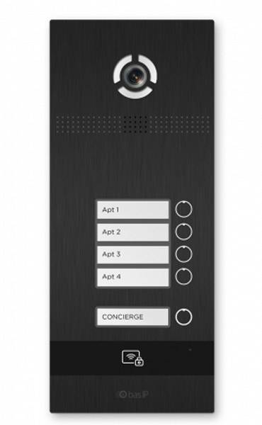 Вызывная панель на 4 абонента Bas-IP BI-04FB Black с идентификацией по смартфону и распознаванием лиц