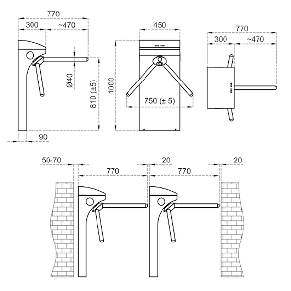 Турникет-трипод моторизованный Came Stile 600 (с планками Антипаника) (PSMM602E-02)