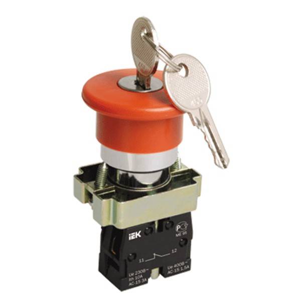 Кнопка "Грибок" с ключом d22 мм 1р IEK LAY5-BS142