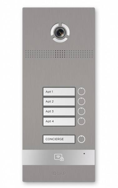 Вызывная панель на 4 абонента Bas-IP BI-04FB Silver с идентификацией по смартфону и распознаванием лиц