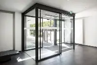 Автоматическая раздвижная дверь dormakaba ST FLEX, одностворчатая, с сенсором M-507 и кнопкой K3