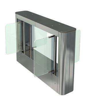 Центральная стойка турникета с распашными створками ОМА-86.688 (AW) из нержавеющей стали и стекла