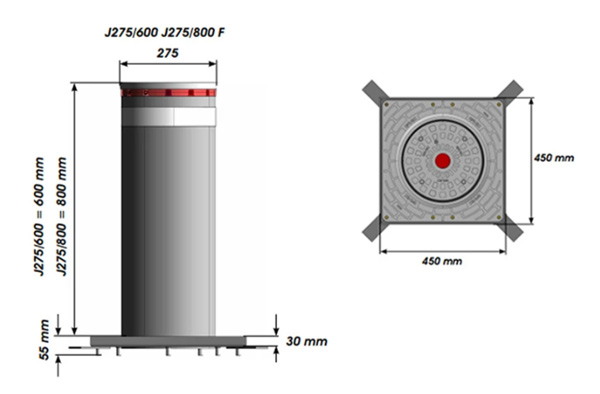 Комплект автоматического противотаранного барьера FAAC J275 HA 2K20 INOX (800 мм) с фундаментным коробом