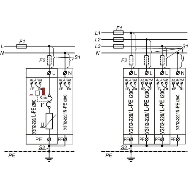 Устройство защиты от импульсных перенапряжений Тахион УЗП2-220/L-PE/20С