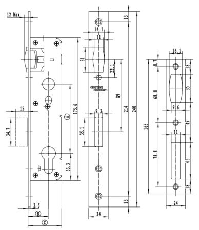 Механический замок узкопрофильный dormakaba 930 92/25/8 F=16 для ПВХ дверей