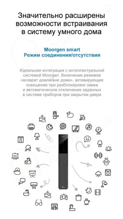 Электронный биометрический замок Moorgen T5+, кристаллы Сваровски, видеоглазок, Face-ID, Wi-Fi, без врезной части