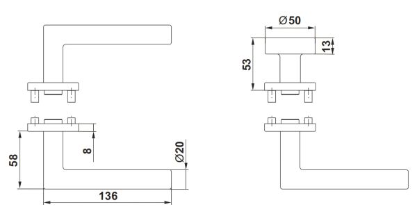 Комплект ручек dormakaba Pure 8906 / 6501 / 6612 для сплошных дверей
