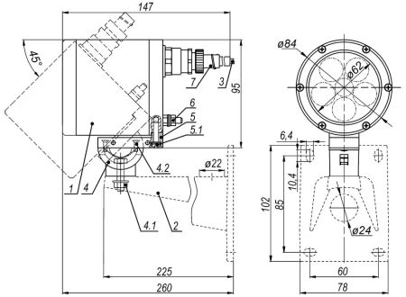 Прожектор белого света Тахион ПБС-25/45 ВБ исп.88, взрывозащищенный Прожектор белого света Тахион ПБС-25/45 ВБ исп.88, взрывозащищенный