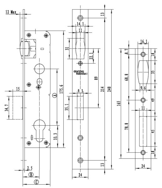 Механический замок узкопрофильный dormakaba 930a 92/30/8 F=24 для алюминиевых дверей