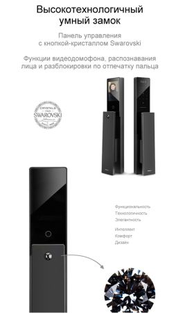 Электронный биометрический замок Moorgen T5+, 3-х ригельный, кристаллы Сваровски, видеоглазок, Face-ID, Wi-Fi