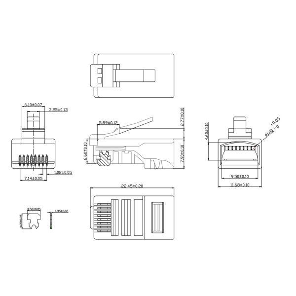 Коннектор RJ-45 Cabeus 8P8C под витую пару, категория 5e, универсальный