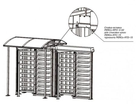 Стойка-вставка PERCo RF01 0-02 для заполнения проема между турникетами RTD-15, установленными под крышами