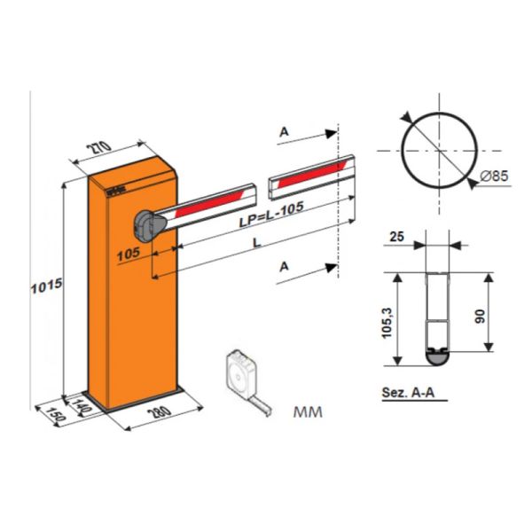 Комплект шлагбаума автоматического FAAC 615/5 BPR с прямоугольной стрелой 4.8 м