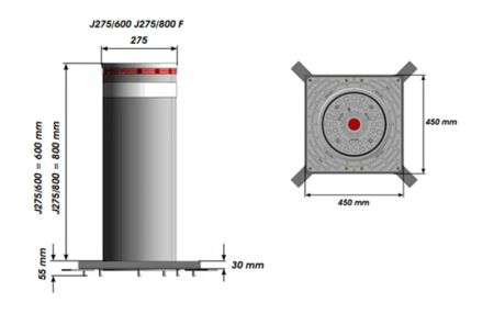 Комплект автоматического противотаранного барьера FAAC J275 HA V2 INOX 800 мм из нерж.стали
