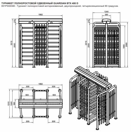 Турникет полноростовой двухпроходной Came Guardian BTX 400 (001PSGD4B), уличный из окрашенной стали