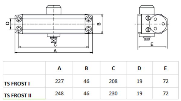 Доводчик дверной dormakaba TS FROST II морозостойкий, BC 230х19, серый