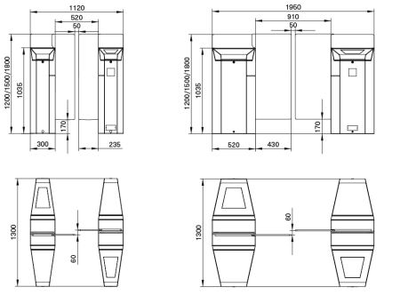 Центральная секция C раздвижного турникета Magnetic MPH-112C-A111 520 мм, со створками 1200 мм
