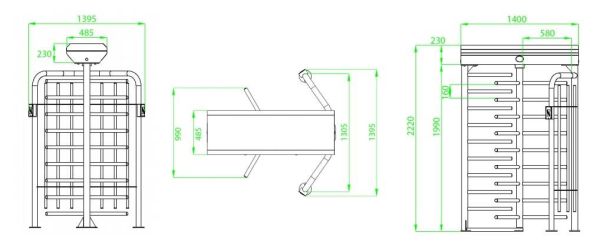 Турникет полноростовой ZKTeco FHT2300 3-х лопастной (120°), без считывателей