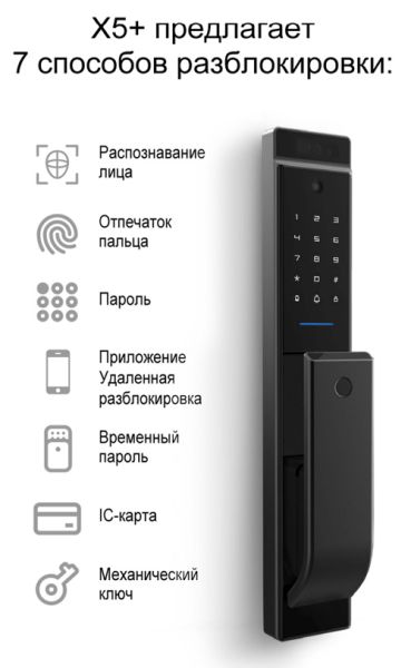 Электронный биометрический замок Moorgen X5+, 3-х ригельный, видеоглазок, Face-ID, Wi-Fi