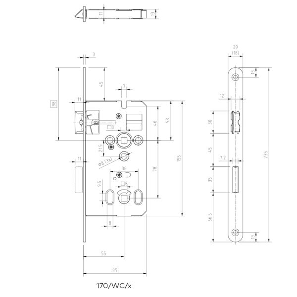Механический замок dormakaba 170/WC 78/55/8 F=20