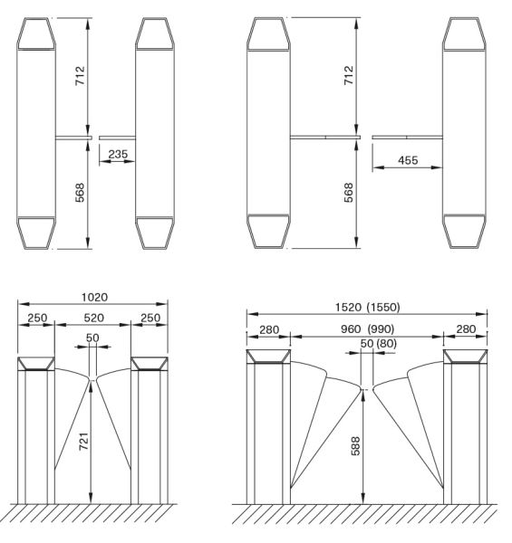 Боковая секция A раздвижного турникета Magnetic MPR-112A-A131 520 мм, с PUR створками