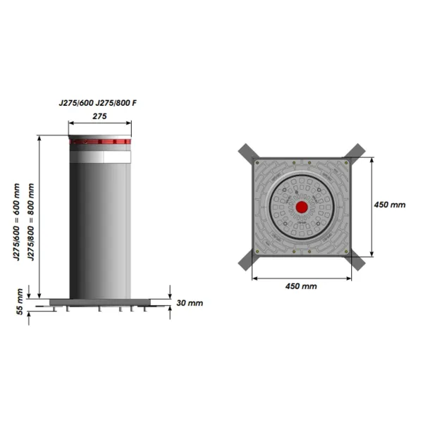 Блокиратор дорожный Faac J275 F (600 мм) нержавеющая сталь, стационарный