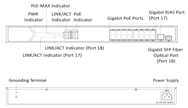 Неуправляемый 16-портовый PoE коммутатор HikVision DS-3E0518P-E