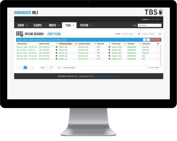 Программное обеспечение TBS BioAdmin unlimited на неограниченное число зон доступа