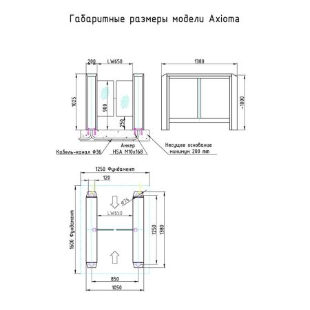 Боковой модуль распашного турникета Gotschlich Axioma DF VIP 1025H (900 мм) (6AXA1EC-BS/BM)