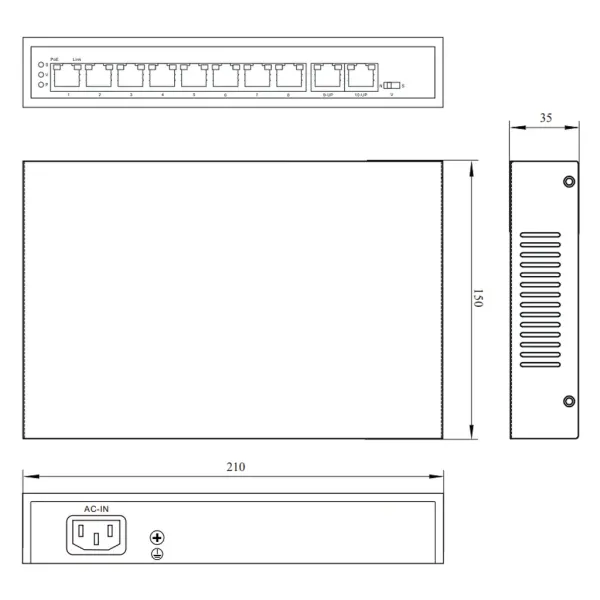 PoE-коммутатор RVi-1NS08F-2T неуправляемый сетевой