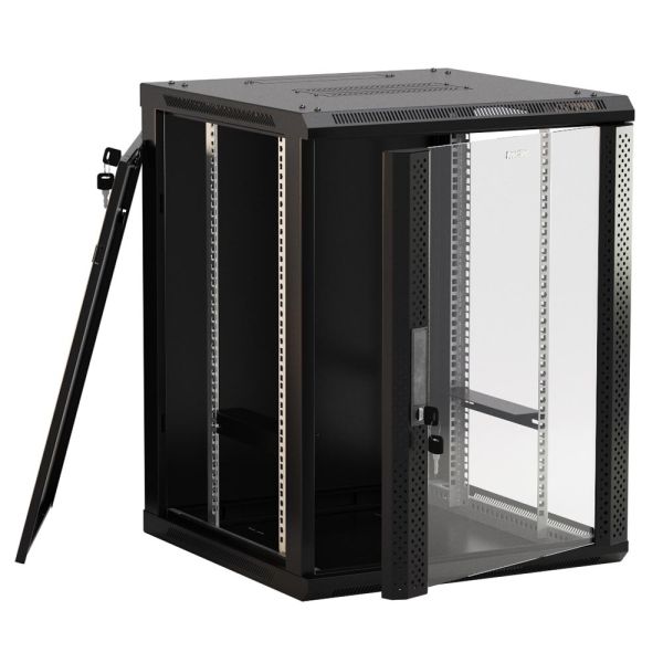Шкаф настенный Hyperline TWB-FC-1266-GP-RAL9004, 19", 12U