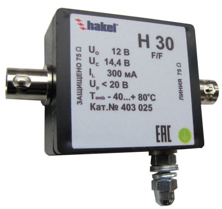 УЗИП Hakel H30 12В, 75Ом, BNC (F/F) для защиты систем видеонаблюдения по одной коаксиальной линии