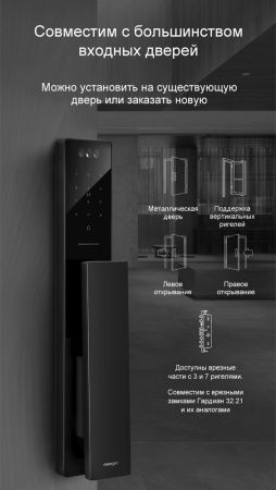 Электронный биометрический замок Moorgen T5+, кристаллы Сваровски, видеоглазок, Face-ID, Wi-Fi, без врезной части