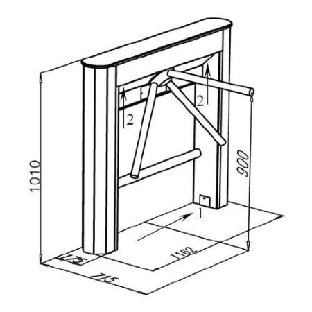 Турникет-трипод тумбовый ОМА-26.7 (66.AA) из нерж. стали со станд. планками Турникет-трипод тумбовый ОМА-26.7 (66.AA) из нерж. стали со станд. планками