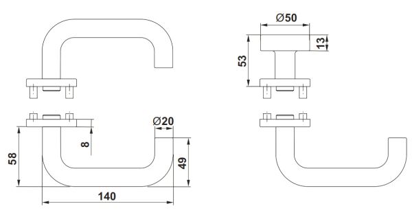 Комплект ручек dormakaba Pure 8100 / 6501 / 6612 для сплошных дверей