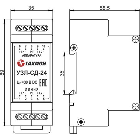 Устройство защиты оборудования в линиях систем сигнализации Тахион УЗЛ-СД-24 Устройство защиты оборудования в линиях систем сигнализации Тахион УЗЛ-СД-24