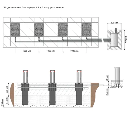 Гидравлический противотаранный боллард Блокпост К4 из нержавеющей стали