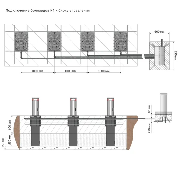 Гидравлический противотаранный боллард Блокпост К4 из нержавеющей стали