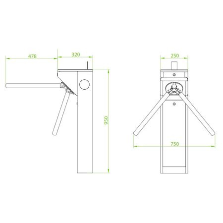 Турникет-трипод тумбовый ZKTeco mTS1000 Pro без считывателей (с планками Антипаника)