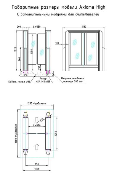 Центральный модуль распашного турникета Gotschlich Axioma High 1225H (650 мм) (6AXI2DC-S12)