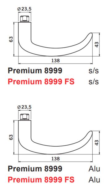 Комплект нажимных ручек dormakaba OGRO Premium 8999 для сплошных дверей