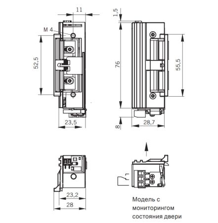 Электрозащелка dormakaba Fire 448 Lucky Strike для противопожарных дверей, 12–24В DC, НЗ