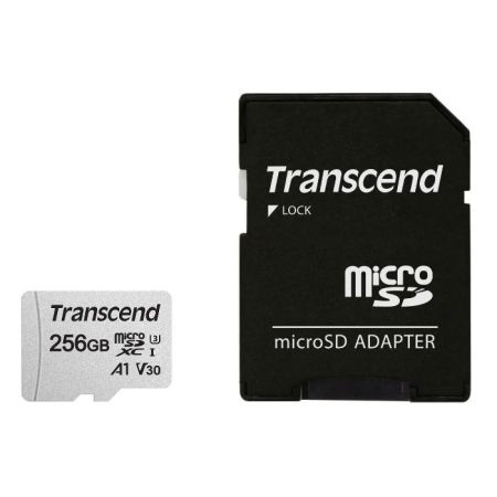 Карта памяти microSDXC Transcend 256 ГБ, TS256GUSD300S-A, UHS-I U3 V30 A1 + ADP (100/40 Mb/s)