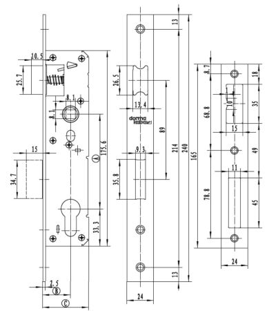 Механический замок узкопрофильный dormakaba 920a 92/30/8 F=24 для алюминиевых дверей