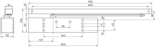 Доводчик дверной кулачковый dormakaba TS 92 XEA 1-4 B, серый P600