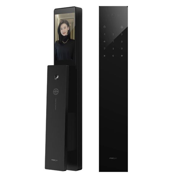 Электронный биометрический замок Moorgen T11 Pro, 3-х ригельный, кристаллы Сваровски, видеоглазок, Face-ID, Wi-Fi