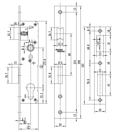 Механический замок узкопрофильный dormakaba 850a 85/30/8 F=24 для алюминиевых дверей