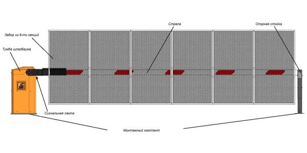Антивандальный автоматический шлагбаум Фантом Титан F4TZ с забором