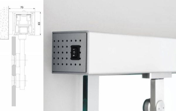 Комплект 1-створчатой раздвижной двери с приводом dormakaba CS 80 Magneo 875мм, стеклянная дверь/ точечные крепления MANET