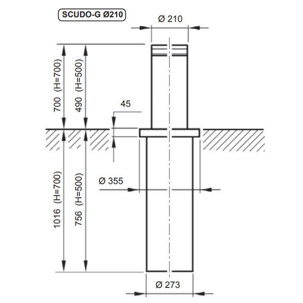 Подъемный механический боллард BFT SCUDO G 220/470 -4